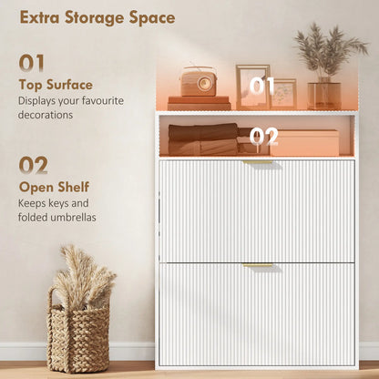 Narrow Shoe Cabinet With 2 Flip Drawers, Top Shelf, White Shoe Storage Cabinets & Racks at Gallery Canada