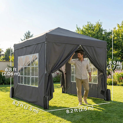 8.2 x 8.2 ft Pop Up Canopy Tent, 4 Sidewalls, UPF 50+, Sandbags, Dark Grey Pop Up Canopies at Gallery Canada