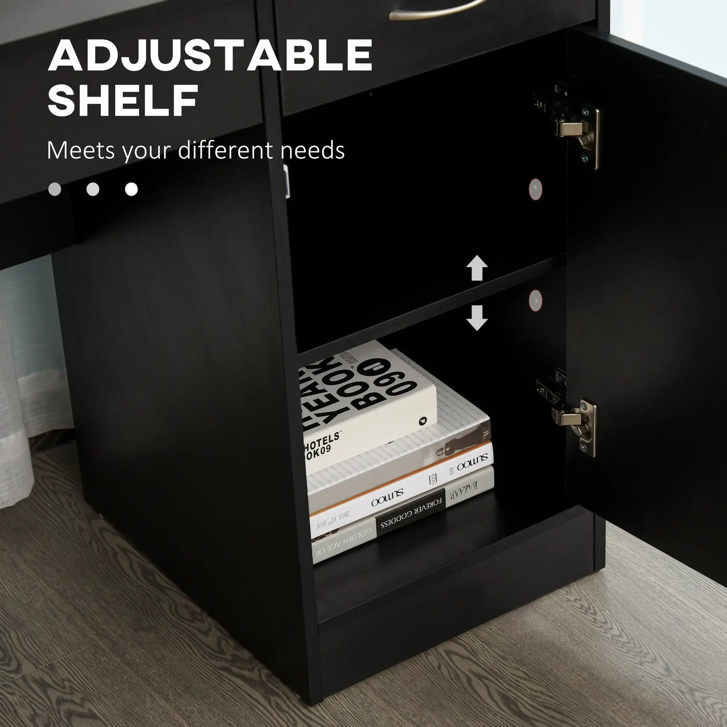 Computer Desk With Bookcase, Adjustable Shelf, Black