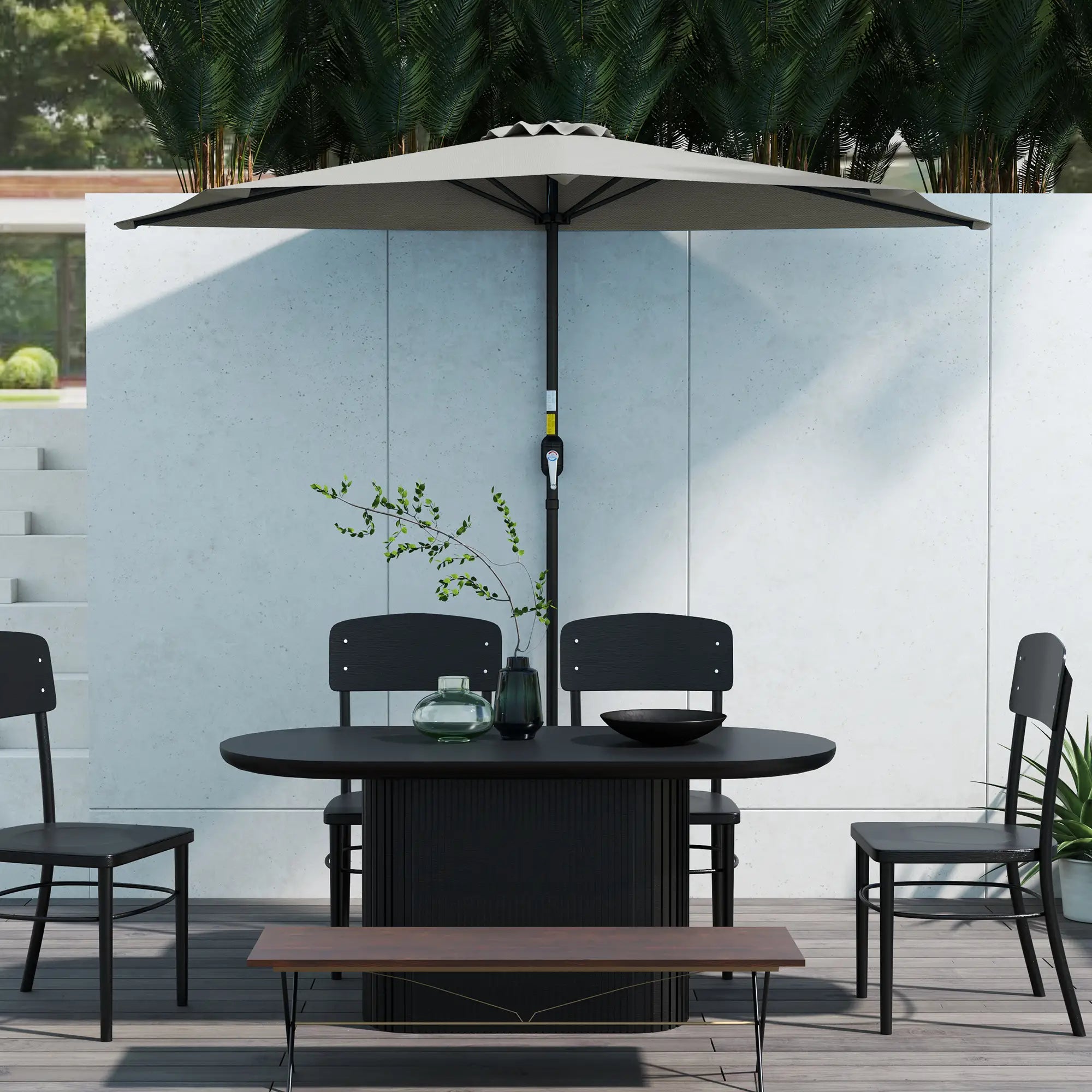 9ft Half Round Umbrella, Outdoor Patio Garden Sun Shade, Light Grey Half Round Umbrellas at Gallery Canada