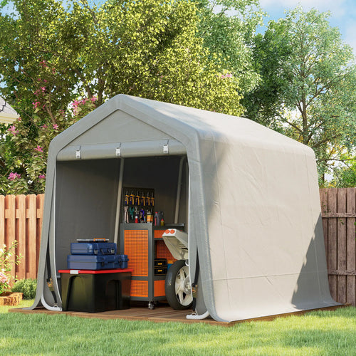 9.2' x 7.9' Garden Storage Tent, Metal Frame, Double Zipper Doors, Light Grey
