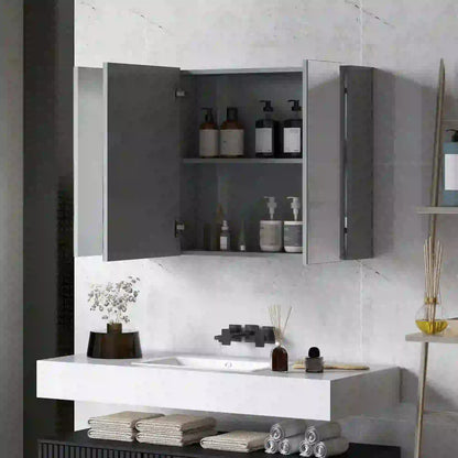 35" x 24" Wall Mirror Cabinet, Bathroom Medicine Cabinet, 3 Doors, Adjustable Shelves, Grey Mirror Medicine Cabinets at Gallery Canada