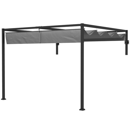 10' x 10' Lean To Pergola, Metal with Retractable Roof, Garden, Patio Pergolas Dark Grey at Gallery Canada