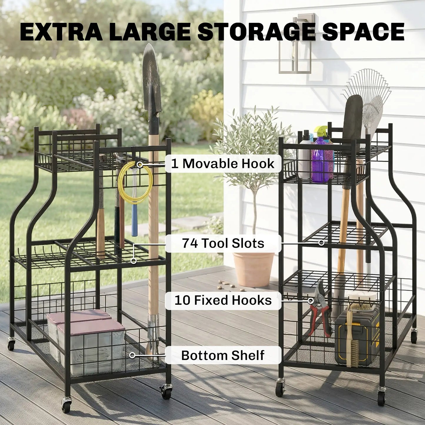 3-Tier Garden Tool Organizer, 74 Slots, 4 Wheels, 11 Hooks Garden Accessories at Gallery Canada