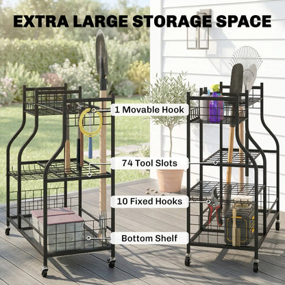 3-Tier Garden Tool Organizer, 74 Slots, 4 Wheels, 11 Hooks Garden Accessories at Gallery Canada