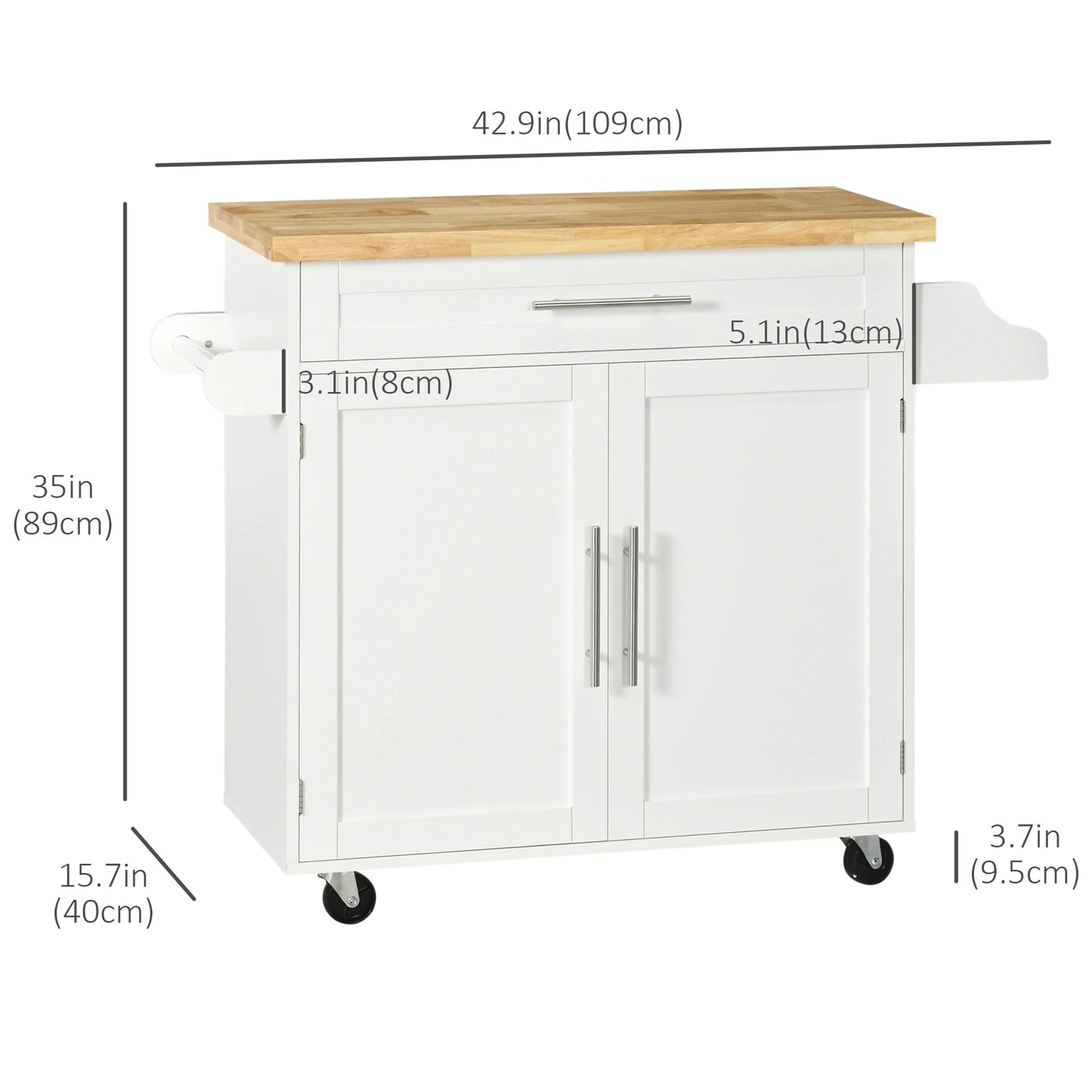 Kitchen Island with Storage, Adjustable Shelf, Drawer, Spice Rack, White Kitchen Islands & Kitchen Carts at Gallery Canada