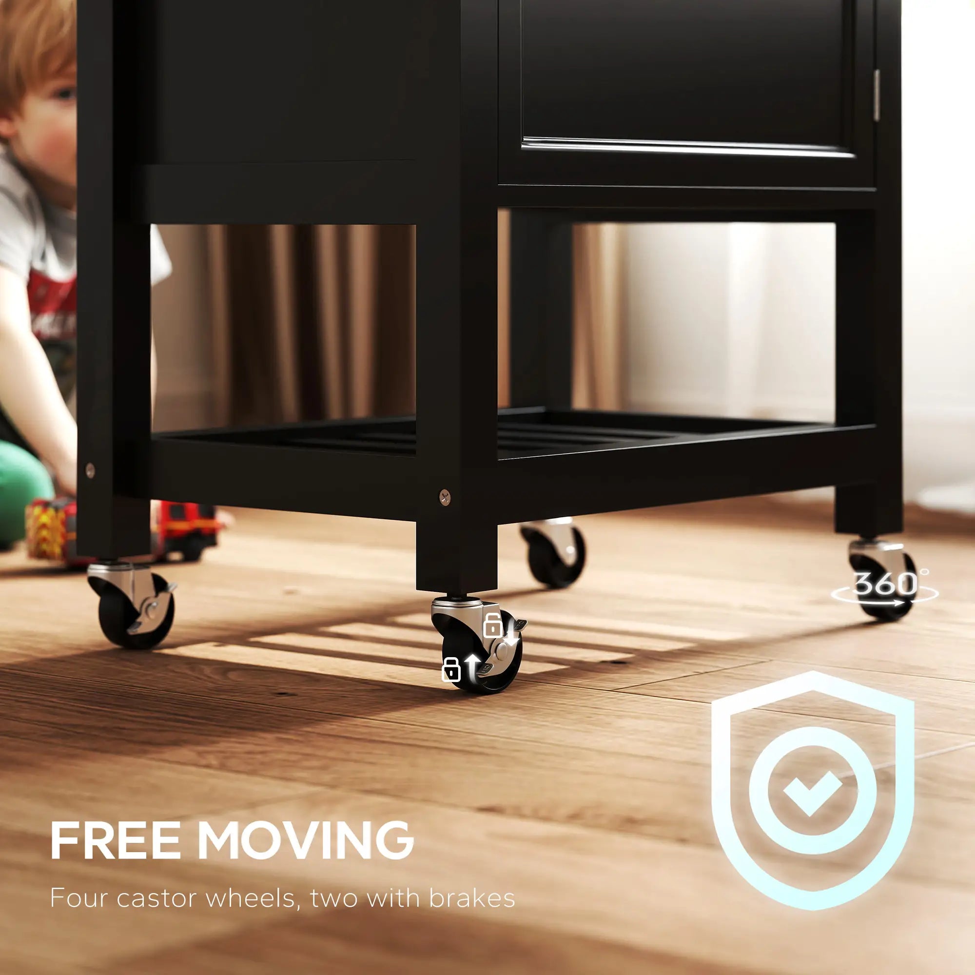 Rolling Kitchen Cart, Wood Top with Towel Rack, Drawer, Shelf, Black Kitchen Islands & Kitchen Carts at Gallery Canada