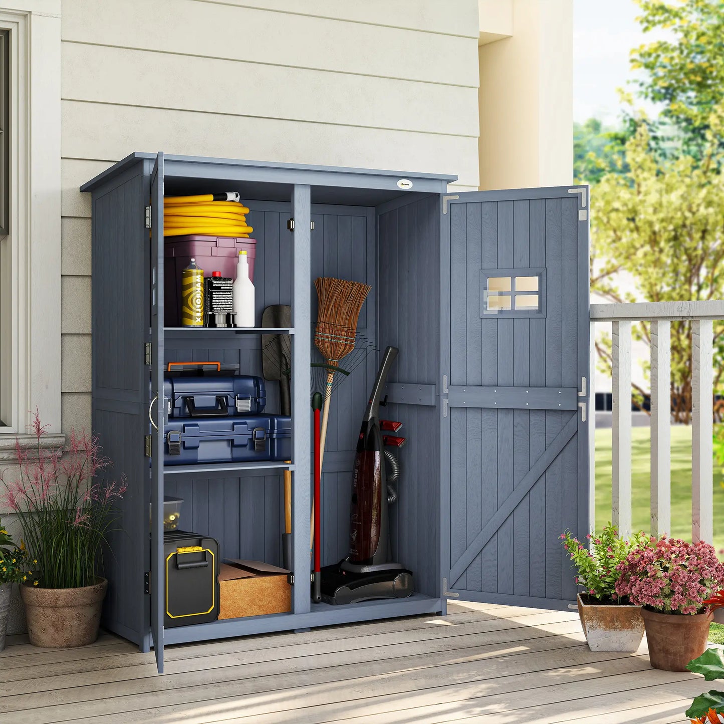 4x1.5ft Wooden Storage Shed, Outdoor Tool Cabinet, Dark Grey