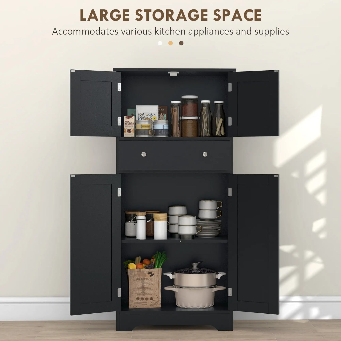 50.5" Kitchen Cabinet, 4 Doors, Drawer, Adjustable Shelf, Black Kitchen Pantry Cabinets at Gallery Canada