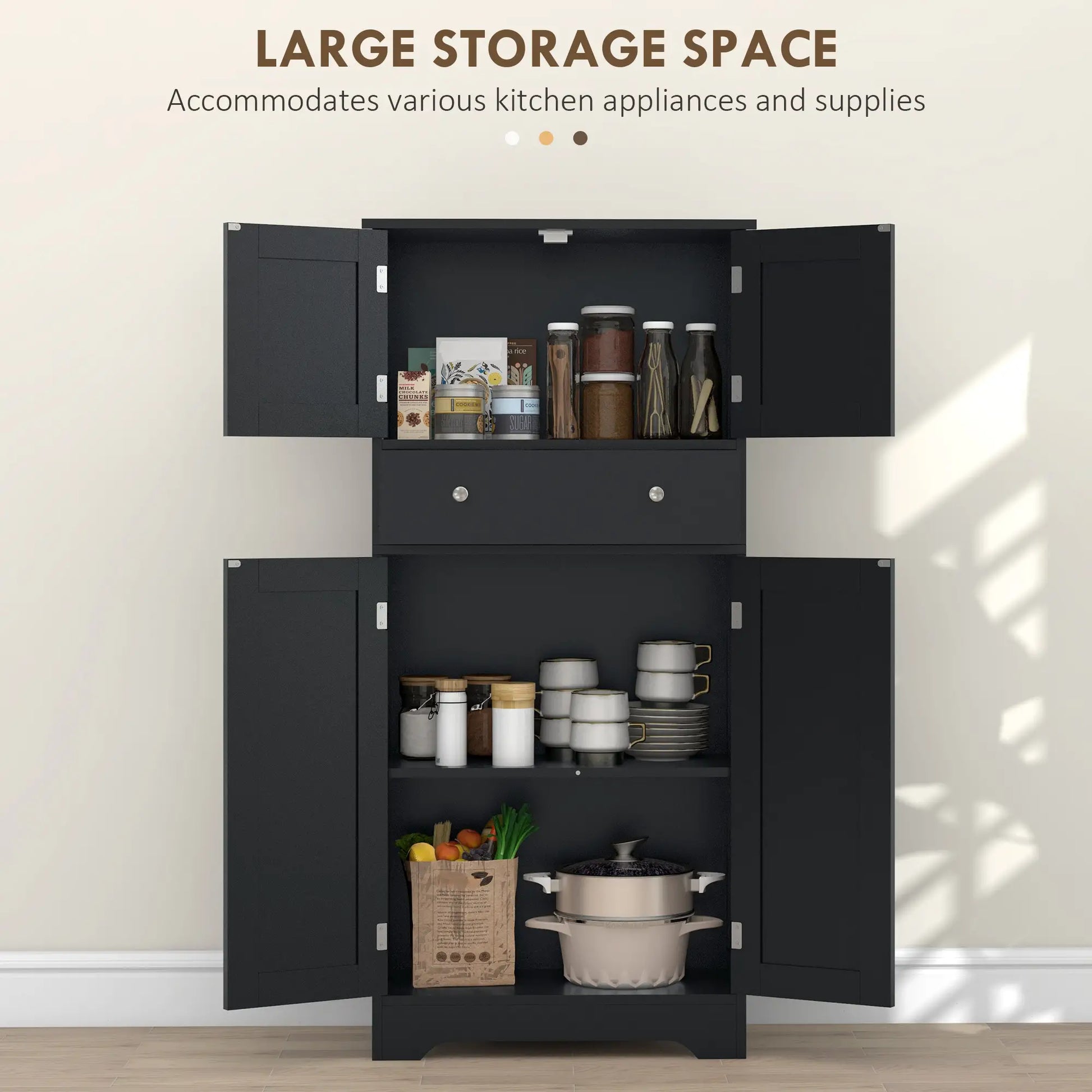 50.5" Kitchen Cabinet, 4 Doors, Drawer, Adjustable Shelf, Black Kitchen Pantry Cabinets at Gallery Canada