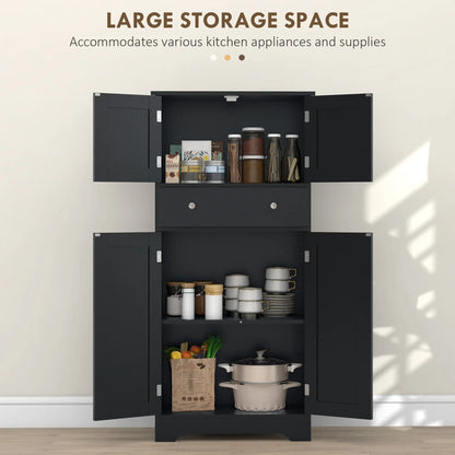 50.5" Kitchen Cabinet, 4 Doors, Drawer, Adjustable Shelf, Black Kitchen Pantry Cabinets at Gallery Canada