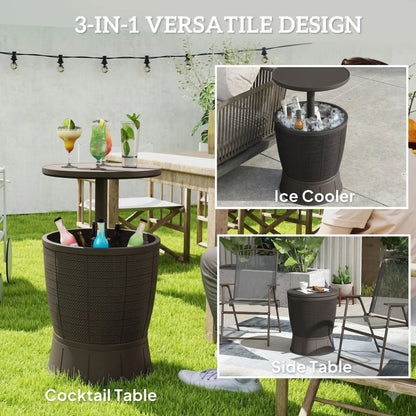 11 Gallon Patio Cooler Side Table, Height Adjustable Top, Drainage Plug, Brown Patio Side Tables at Gallery Canada