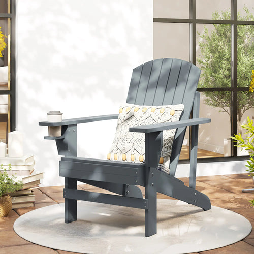Classic Adirondack Chair, Garden Deck Chair with Cup Holder, Dark Grey