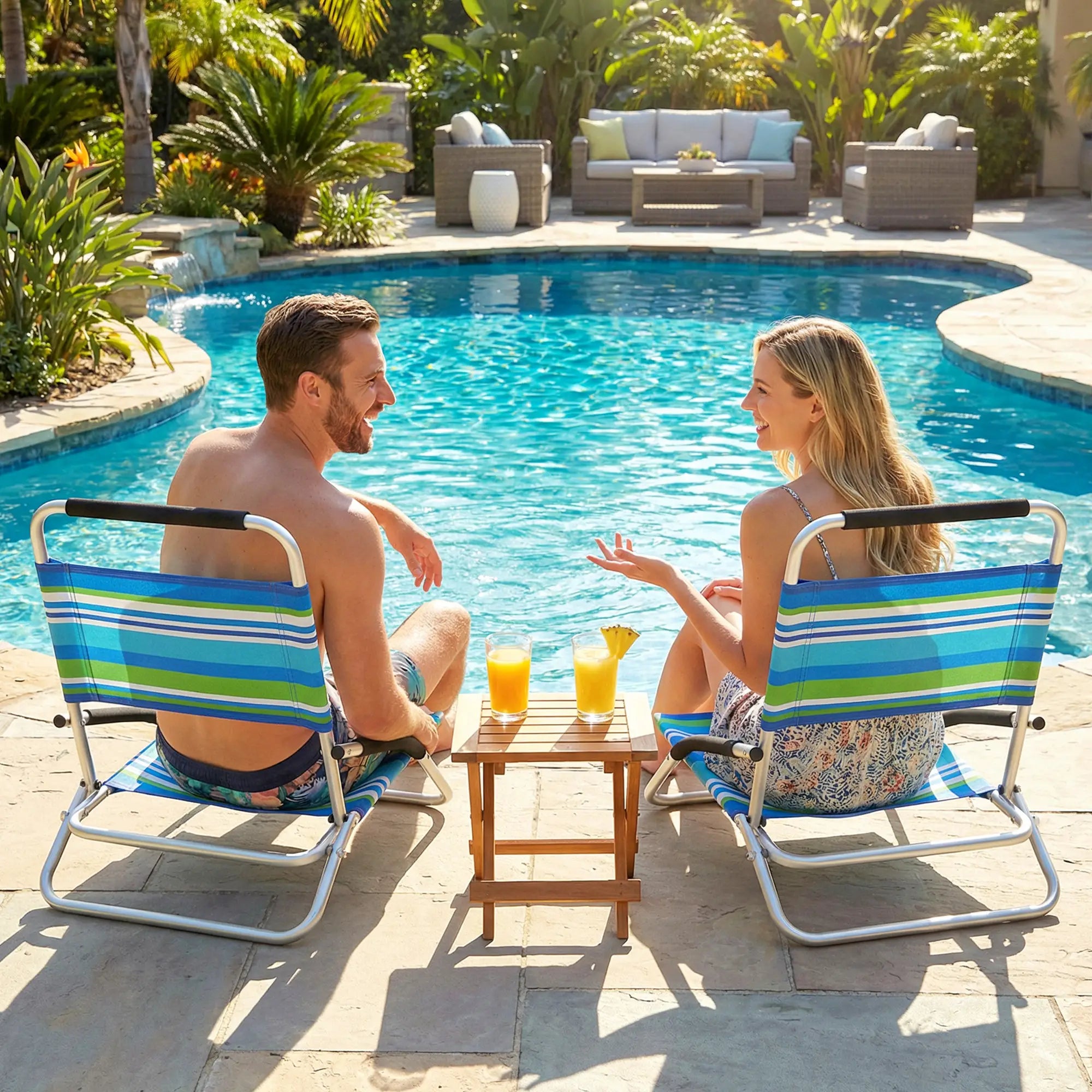Folding Outdoor Recliner Lounge Chair Set, 2 Pack, Hidden Pocket Lounger Chairs at Gallery Canada