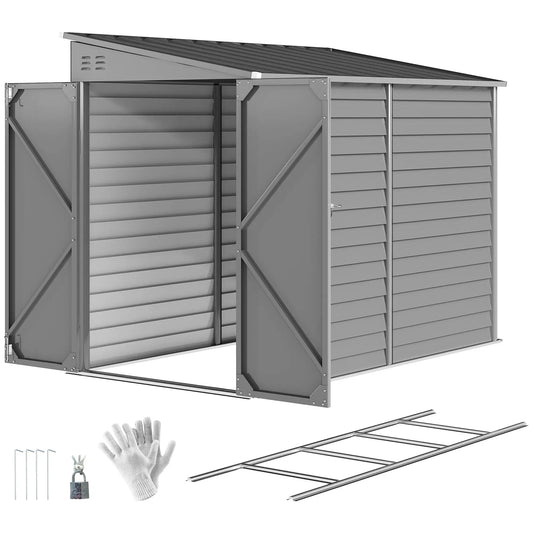 4.6' x 9' Steel Outdoor Storage Shed, Lean to, Lockable Doors, Grey Sheds Grey at Gallery Canada