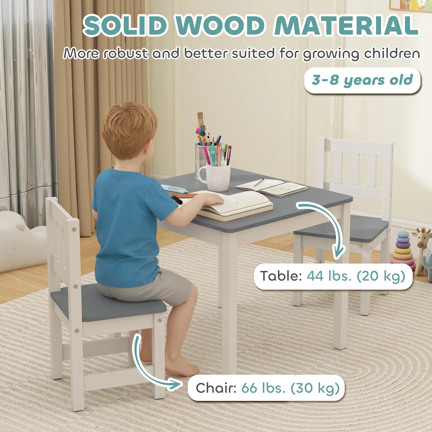 Kids Table and Chairs Set, Toddler Activity Table, 2 Chairs, Grey Kids Table Sets at Gallery Canada