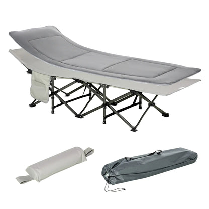 Folding Camping Cot with Mattress, Pillow, Double Layer Oxford, Carry Bag, Light Grey