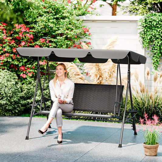 3-Seat Patio Swing Chair, Outdoor Canopy Swing Glider, Adjustable Shade, Grey Patio Swings with Stand Grey at Gallery Canada