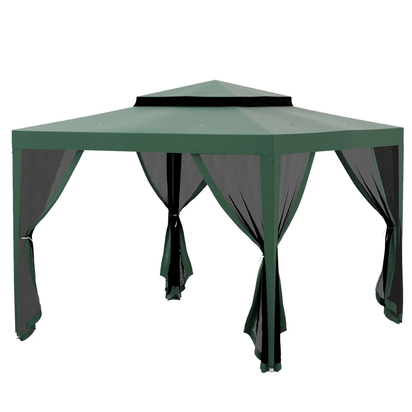 10' x 10' Outdoor Canopy Tent, Mesh Netting, Double Tier Roof Gazebos Green at Gallery Canada