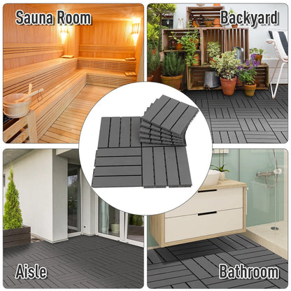 9 Pcs PP Interlocking Deck Tile, 12 x 12, Indoor Outdoor, Black Deck Tiles at Gallery Canada