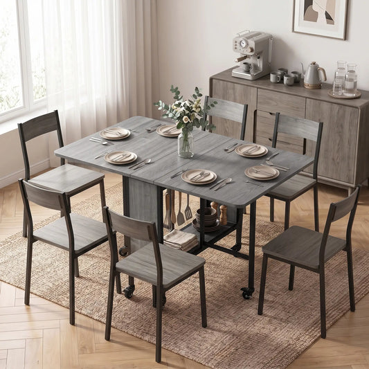 Folding Dining Table, Extendable Kitchen Table, Distressed Grey, Grey Bar Tables & Dining Tables Distressed Grey at Gallery Canada