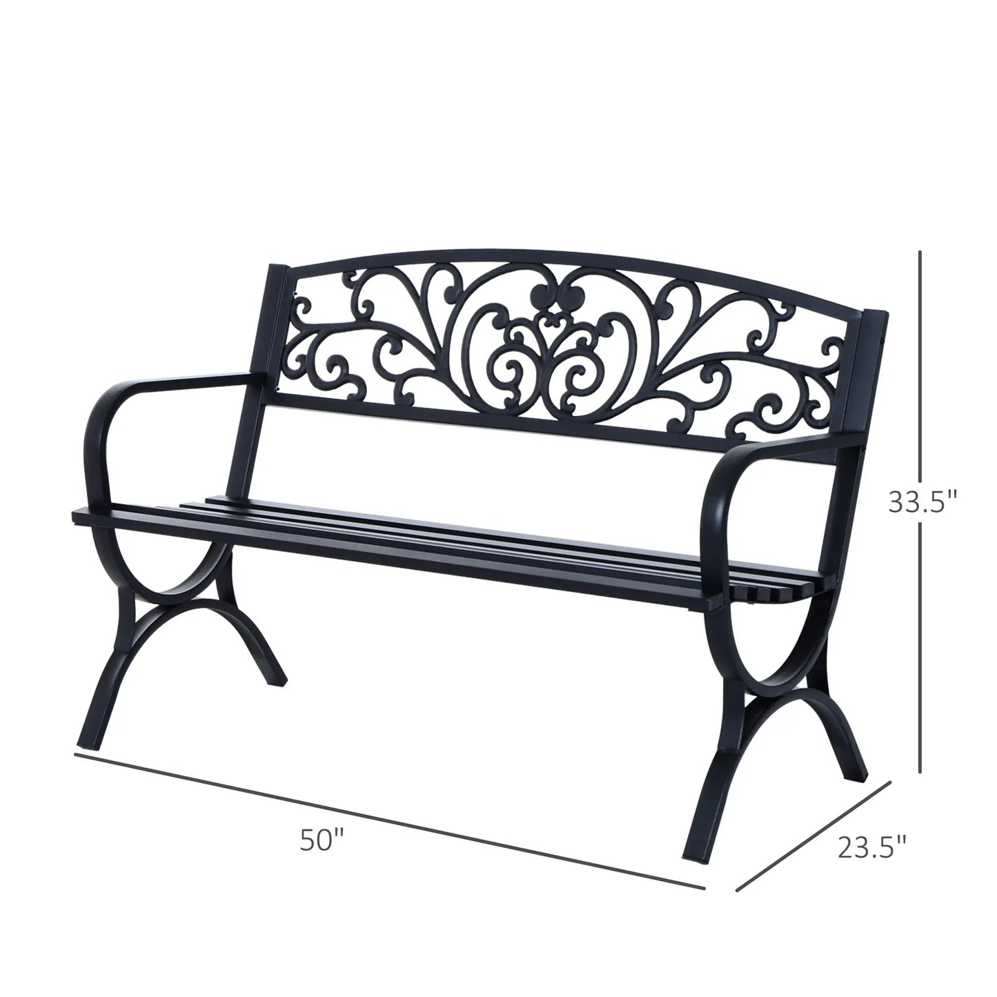 50" 2-Seater Garden Bench, Cast Iron Loveseat, Black Outdoor Benches at Gallery Canada