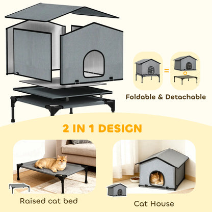Outdoor Cat House, Waterproof Insulated Cat Kennel with Elevated Base, Foldable Feral Kitty Shelter for Kittens, Grey Cat Houses at Gallery Canada