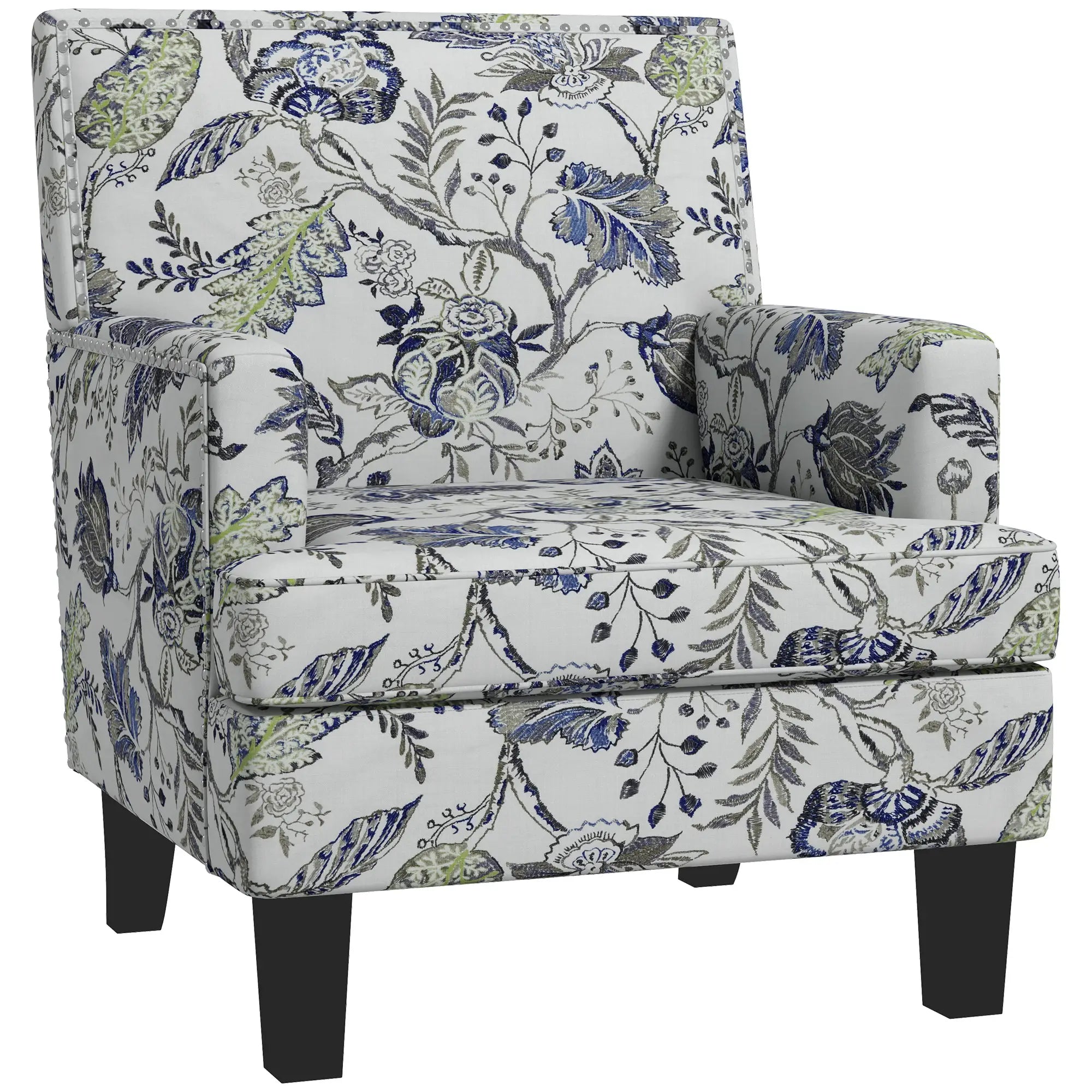 Upholstered Armchair, Mid-Century Accent Chair, Floral Pattern, Nailhead Trim, Multicolour Accent Chairs at Gallery Canada