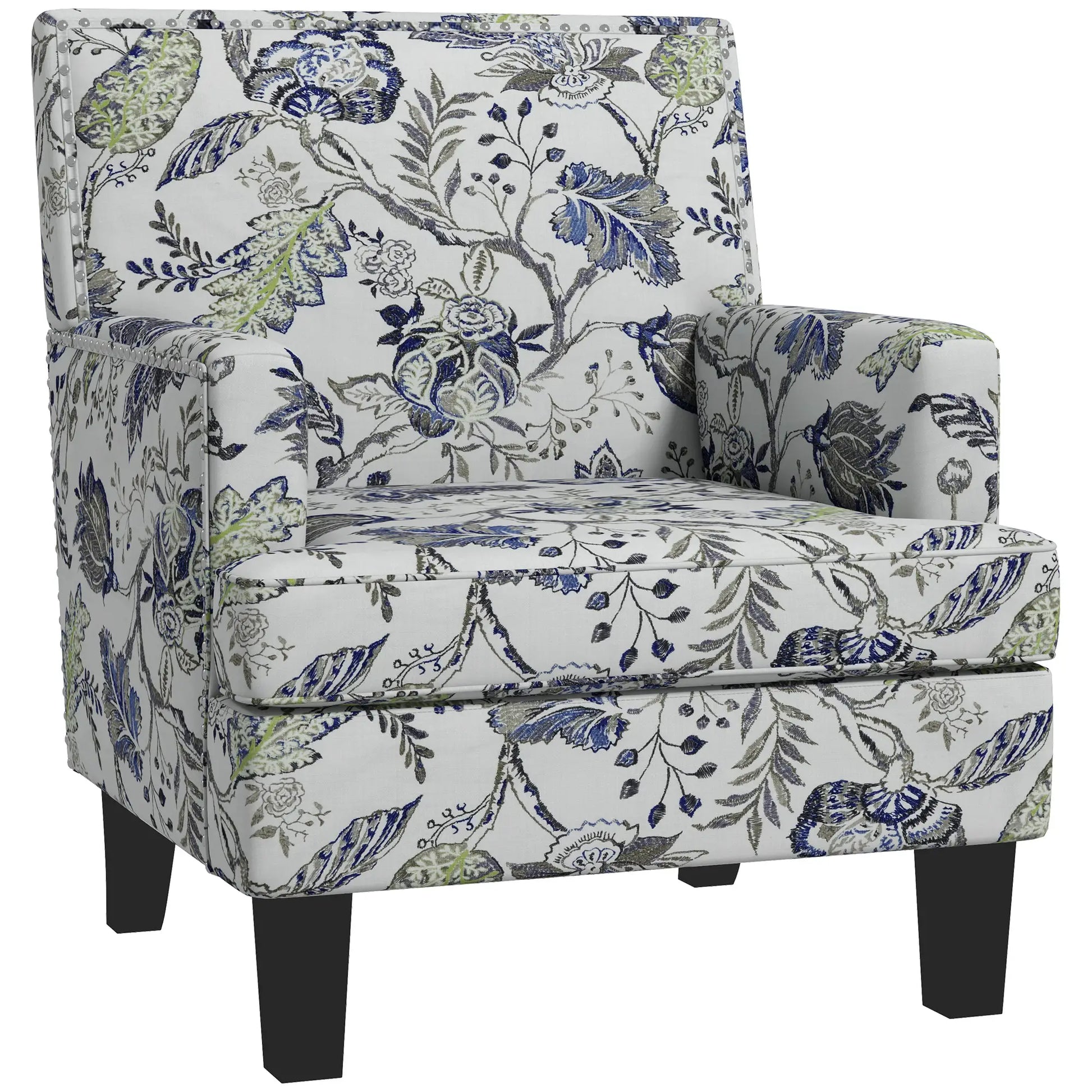 Upholstered Armchair, Mid-Century Accent Chair, Floral Pattern, Nailhead Trim, Multicolour Accent Chairs at Gallery Canada