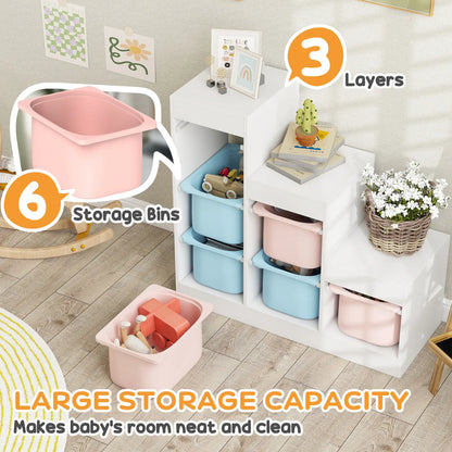 3 Layer Toy Storage Organizer, Kids Bookshelf, 6 Plastic Bins, Blue & Pink Baby & Kids Storage at Gallery Canada