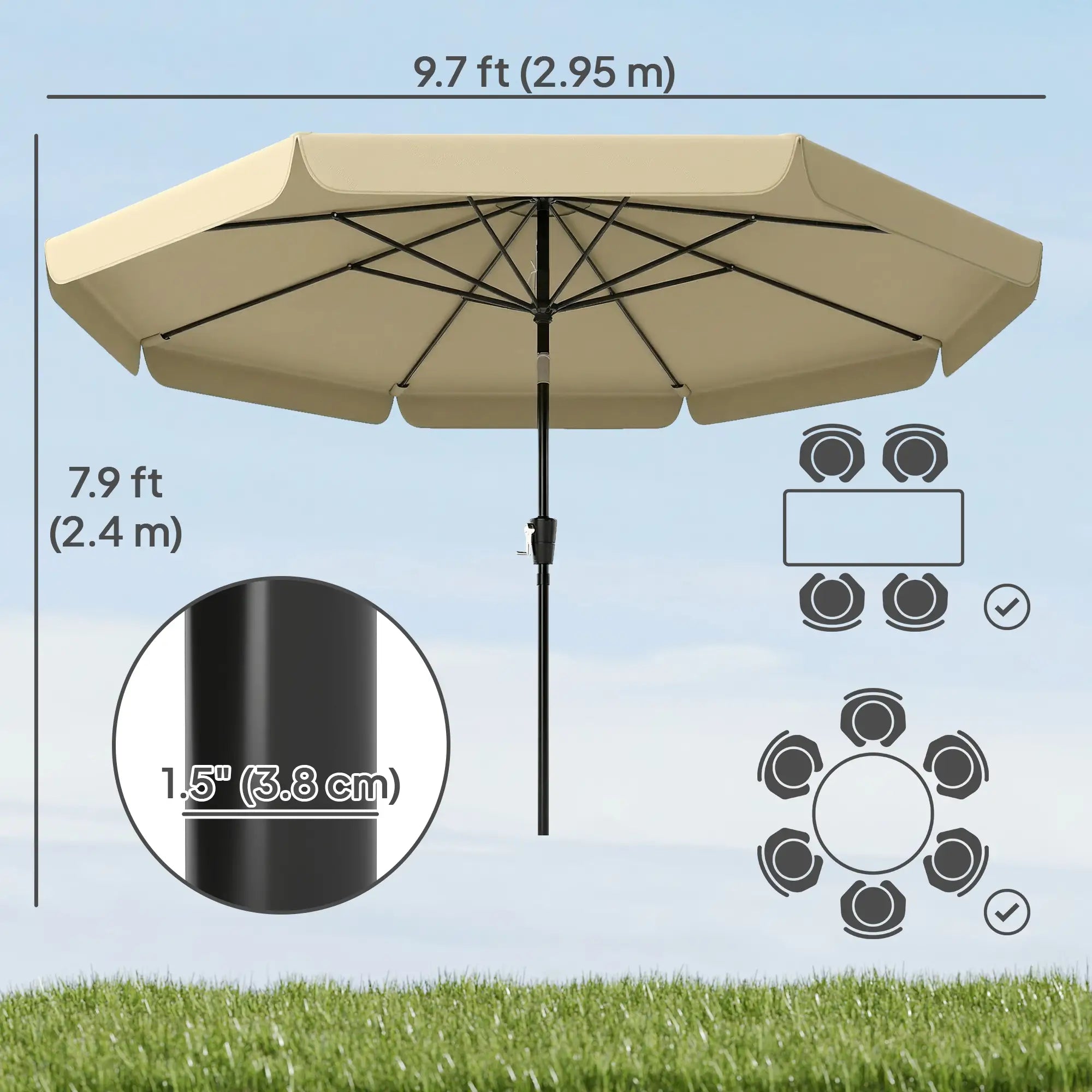 10 ft Outdoor Patio Umbrella, Push Button Tilt Crank, Khaki Sun Umbrellas at Gallery Canada