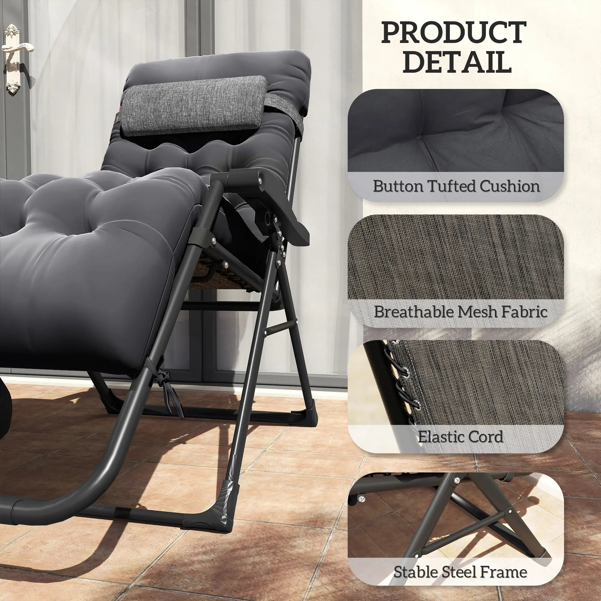 Padded Folding Recliner Chair, Adjustable Backrest, Removable Cushion, Black Lounger Chairs at Gallery Canada