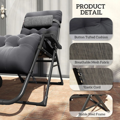 Padded Folding Recliner Chair, Adjustable Backrest, Removable Cushion, Black Lounger Chairs at Gallery Canada