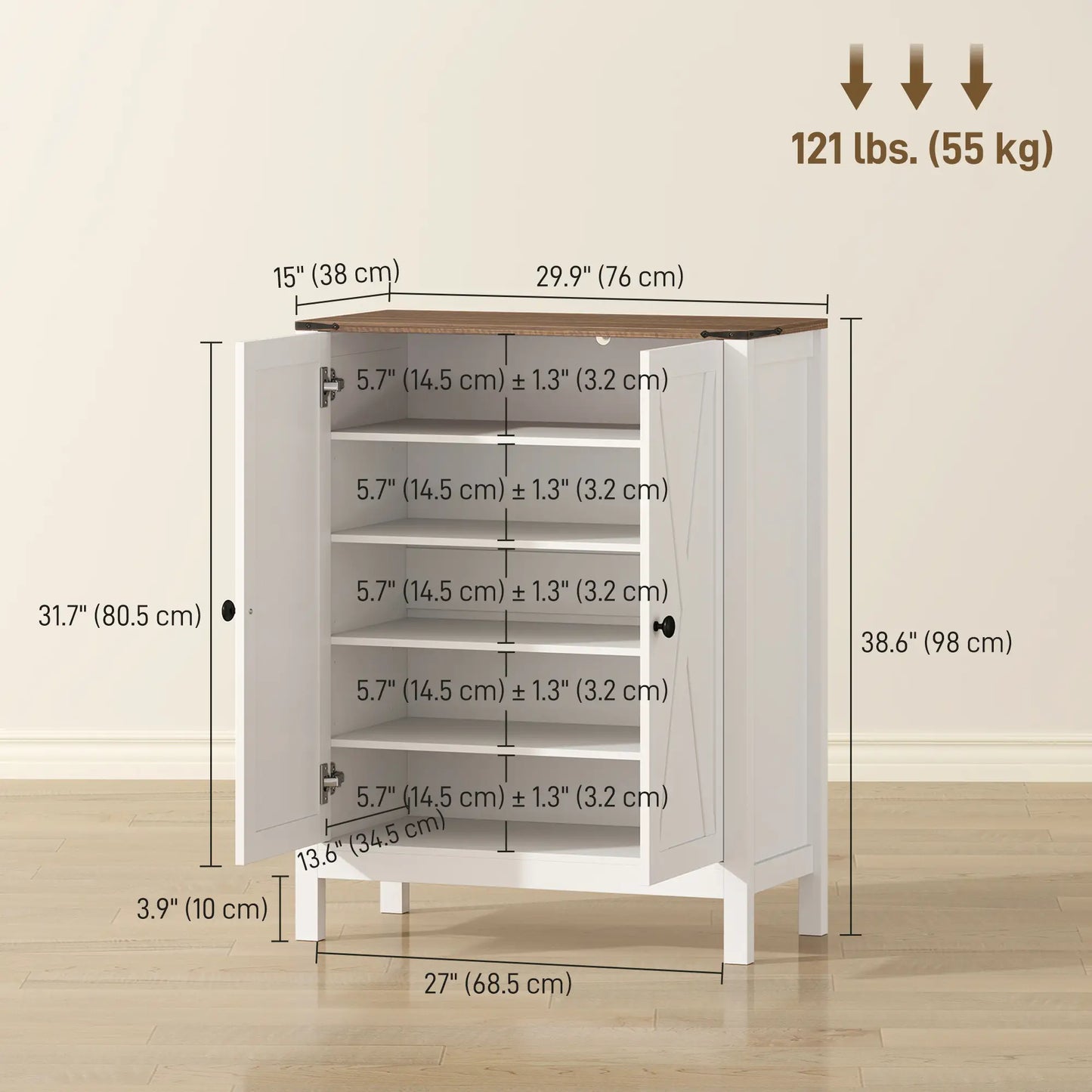 Shoe Cabinet With Barn Doors, Adjustable Shelves, Holds 15 Pairs, White Shoe Storage Cabinets & Racks at Gallery Canada