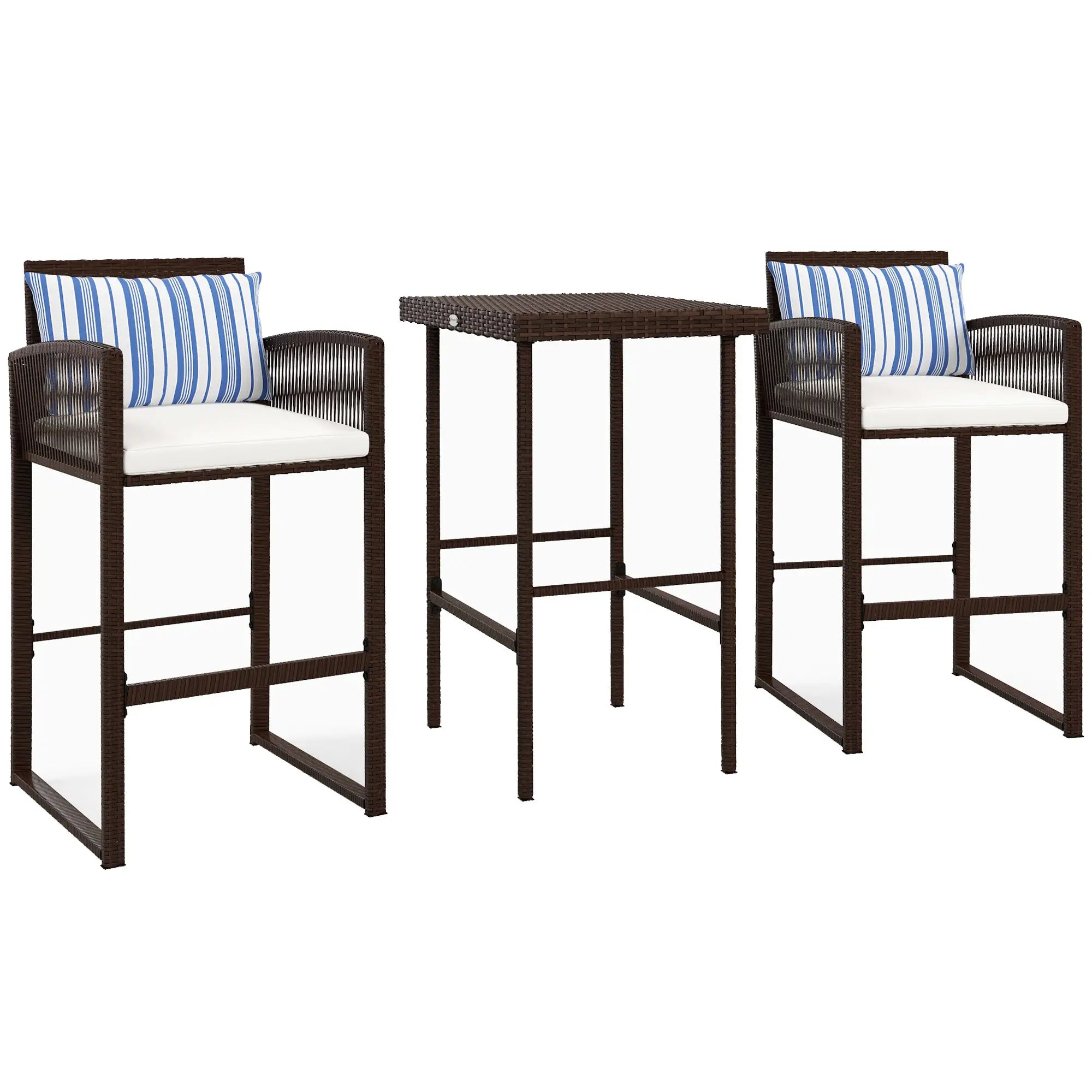 3-Piece Wicker Bar Set, Patio Table with Cushions, 25.2