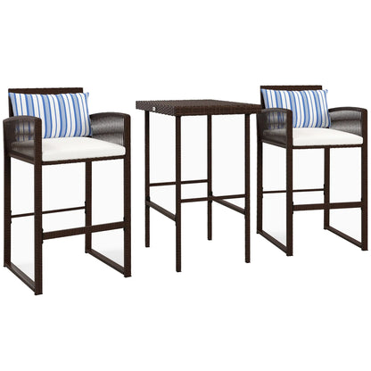 3-Piece Wicker Bar Set, Patio Table with Cushions, 25.2" x 19.3" x 37", White Bistro Sets at Gallery Canada