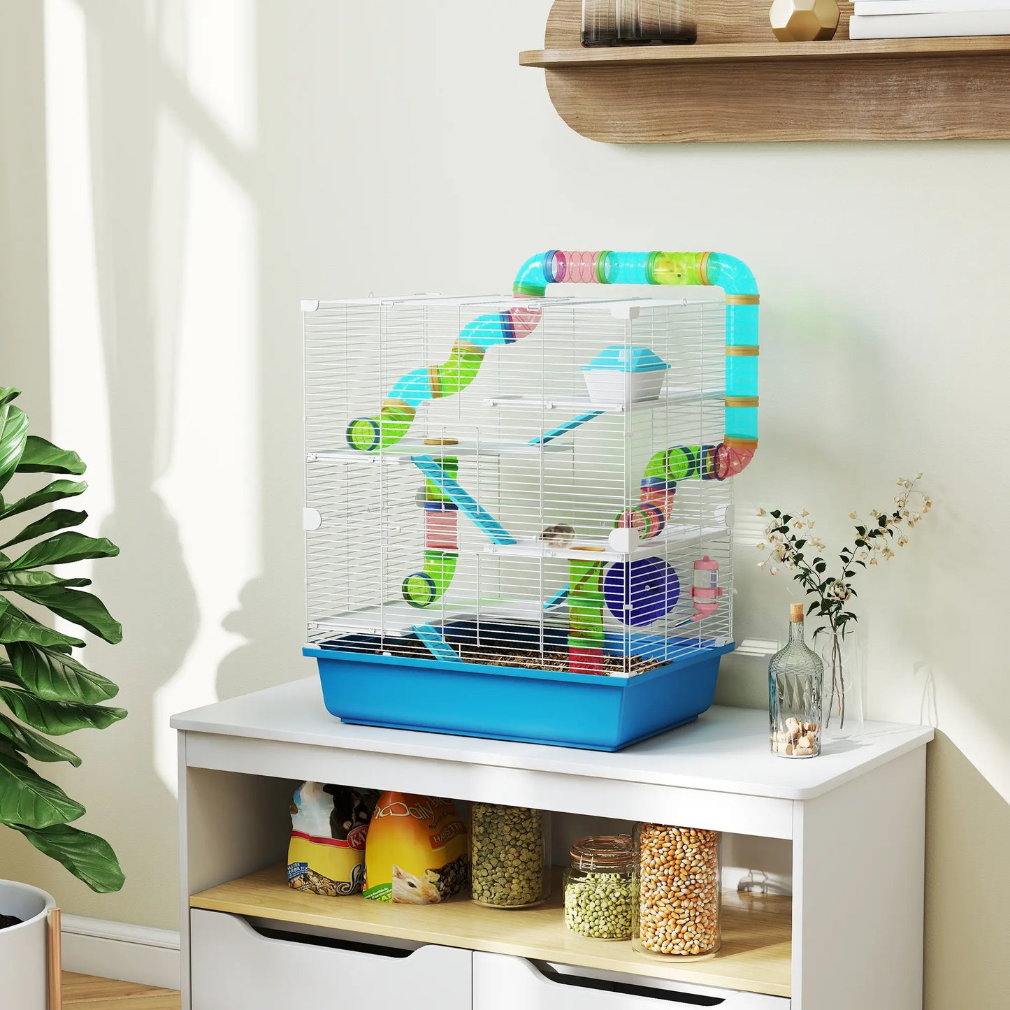 23" Large Hamster Cage, 5-Level with Tunnel Tube, Blue Hamster Cages at Gallery Canada