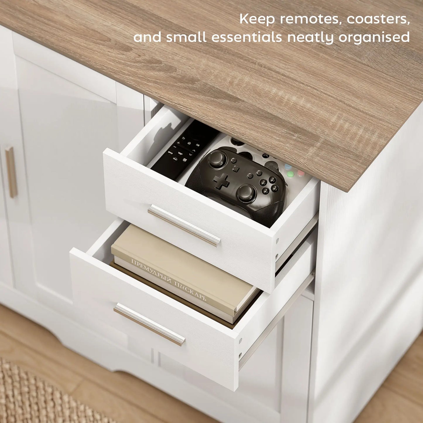 40" Sideboard Buffet Cabinet, Modern Kitchen Storage Cabinet with 2 Drawers, 3 Doors &; Adjustable Shelf, White Storage Cabinets at Gallery Canada