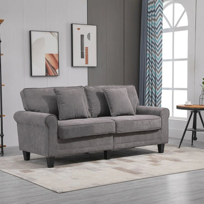 Modern 3 Seater Sofa, Corduroy Fabric, Pine Wood Legs, Light Grey 3-Seater Sofas at Gallery Canada