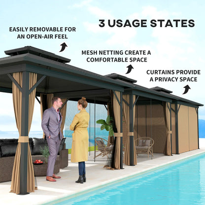 10' x 12' Hardtop Gazebo, Double Tier Roof, Mosquito Net, Dark Brown Gazebos at Gallery Canada
