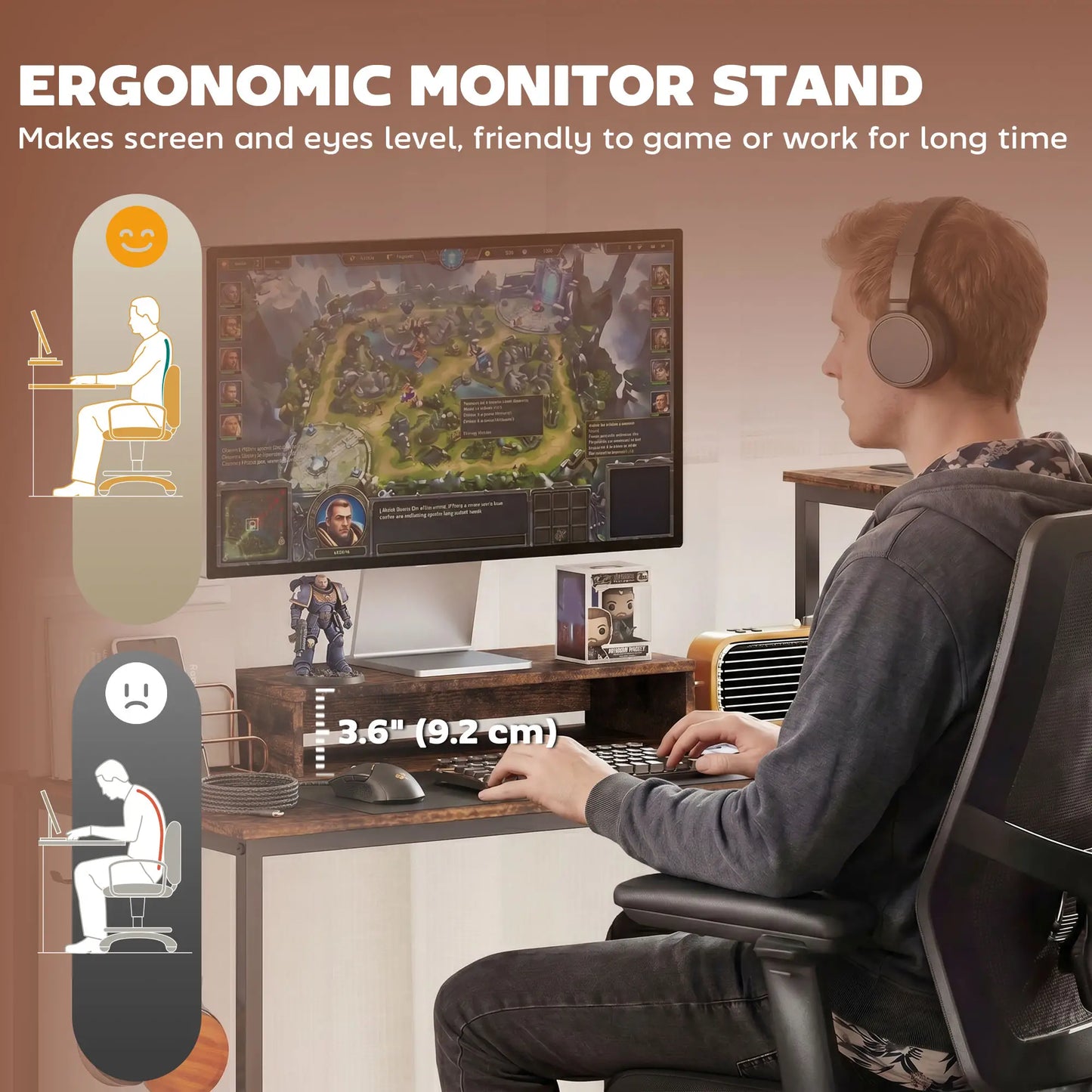 96 Inch Gaming Desk, Dual Computer Desk, Rustic Brown, Brown Gaming Desks at Gallery Canada