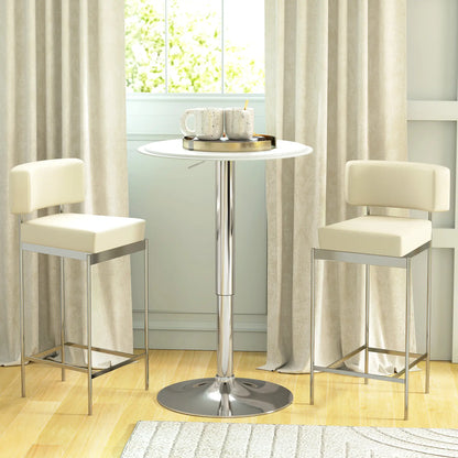 Round Bar Table, Adjustable Height, Faux Leather, Wooden Top, Chrome Base, White Bar Tables & Dining Tables at Gallery Canada