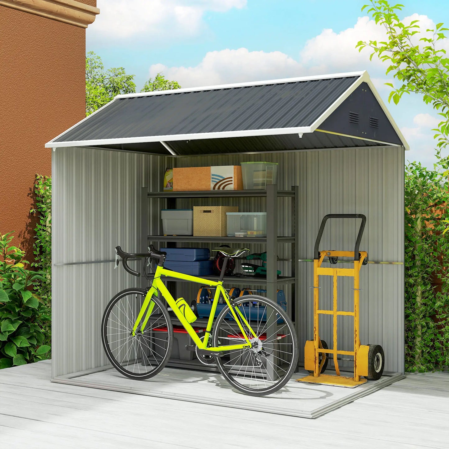 7' x 5.5' Metal Garden Shed, Outdoor Storage, Lockable Door, Dark Grey Sheds at Gallery Canada