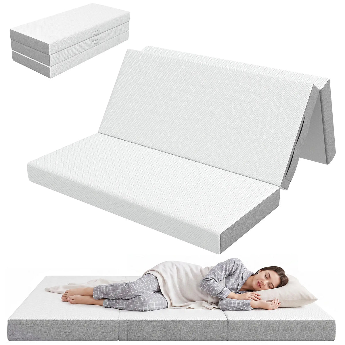Foldable Queen Mattress, 6 Inch Tri Fold Memory Foam, Washable Cover Mattresses at Gallery Canada
