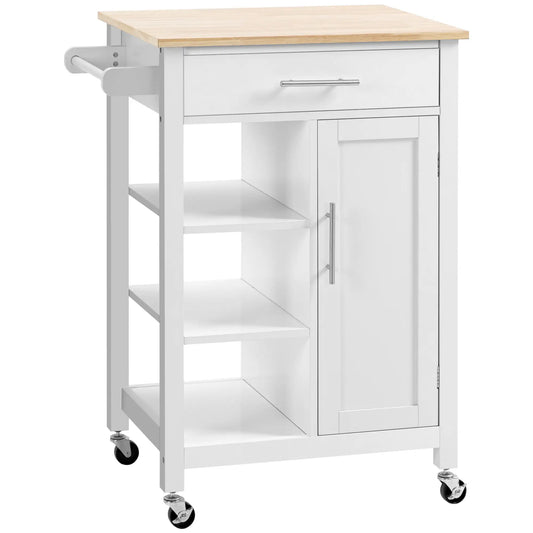 Compact Kitchen Cart on Wheels, Open Shelf, Storage Drawer, White Kitchen Islands & Kitchen Carts White at Gallery Canada