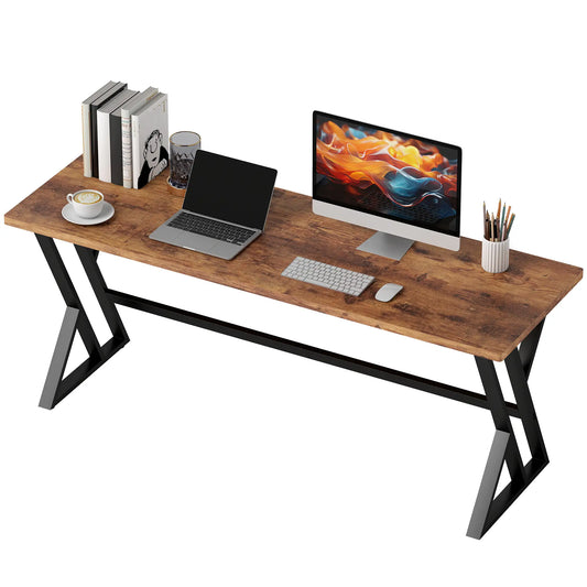 71" Computer Desk, Industrial Writing Table, Rustic Brown Writing Desks Black, Rustic Brown at Gallery Canada