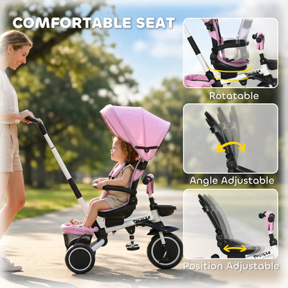 6-in-1 Toddler Tricycle, Foldable, Adjustable Seat, Push Handle, Pink Tricycles for Kids at Gallery Canada