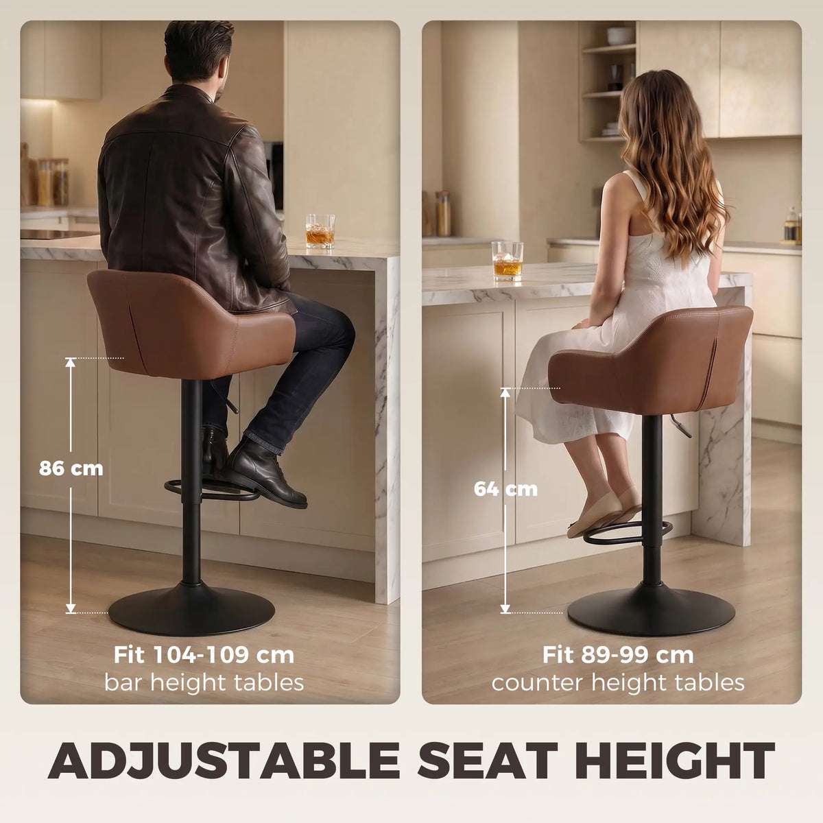 PU Leather Adjustable Swivel Bar Stools Set of 2, Brown Bar Stools at Gallery Canada