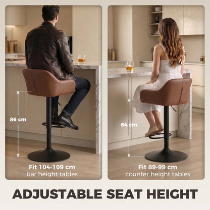 PU Leather Adjustable Swivel Bar Stools Set of 2, Brown Bar Stools at Gallery Canada