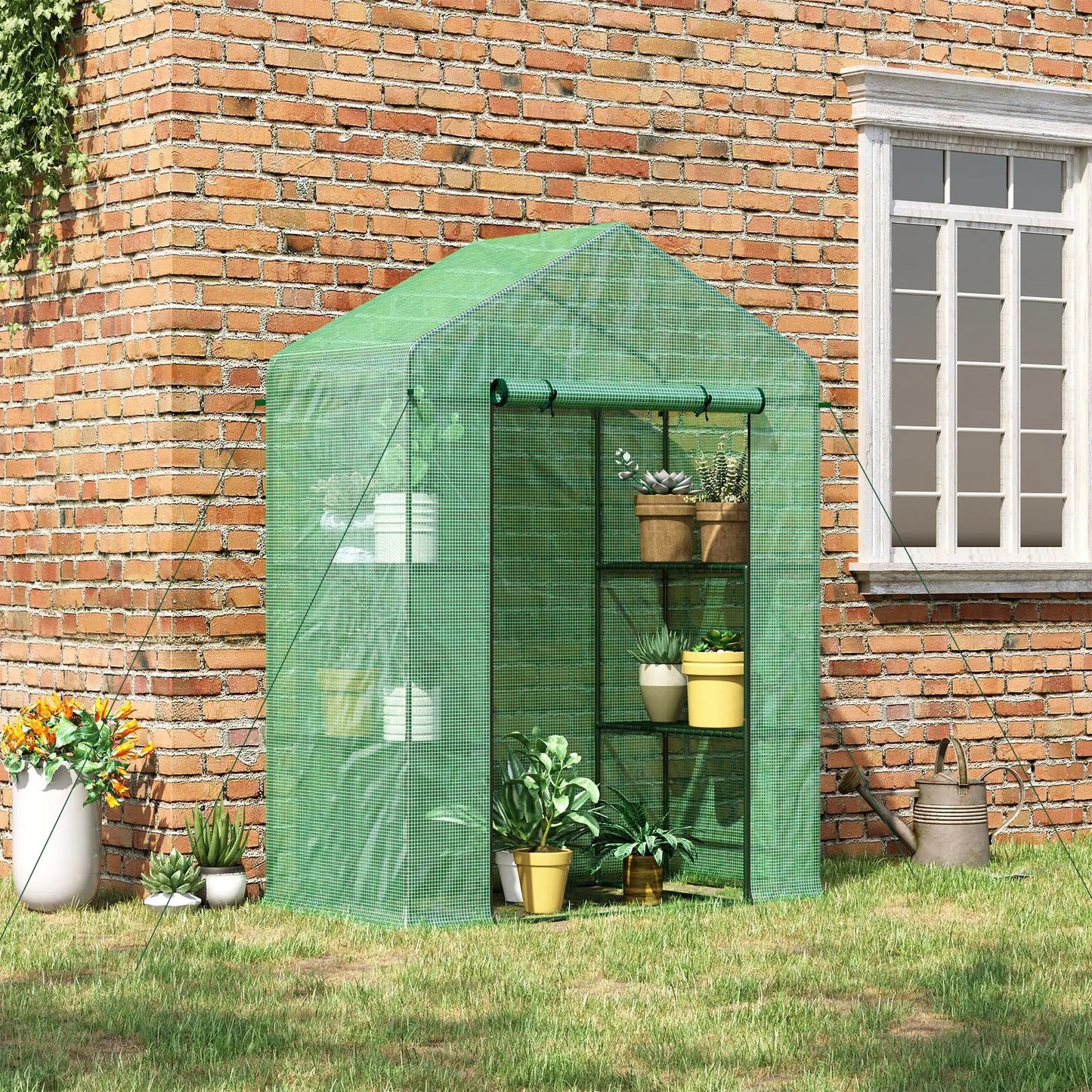 3-Tier Mini Greenhouse, 4 Shelves, Roll-Up Door, 56" x 29" x 77", Green Walk In Greenhouses at Gallery Canada